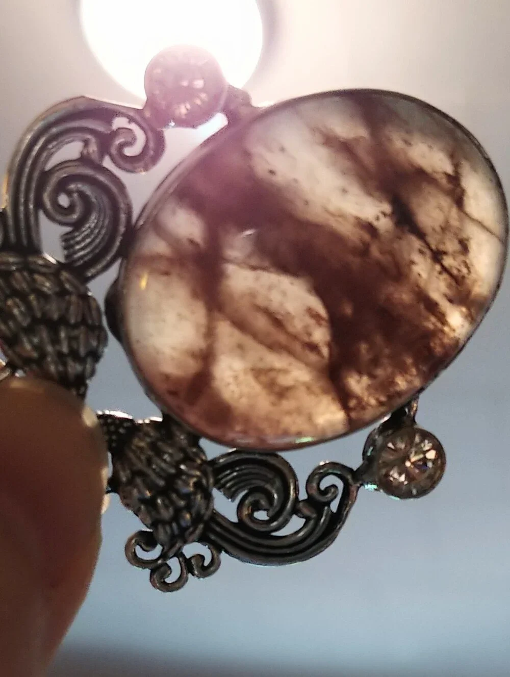 NWOT Natural Strawberry Quartz Double-Peacock Pendant .925 Sterling Overlay